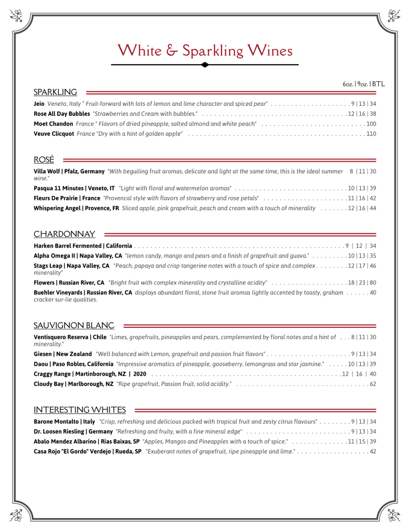 Cocktail Bar Roswell GA Red and White Wines